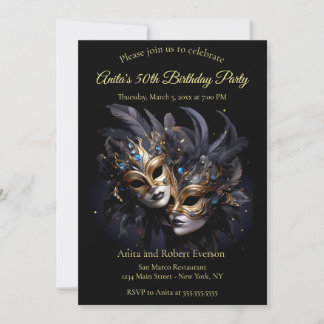 Zwei elegante Venezianische Masken Mardi Gras Karn Einladung
