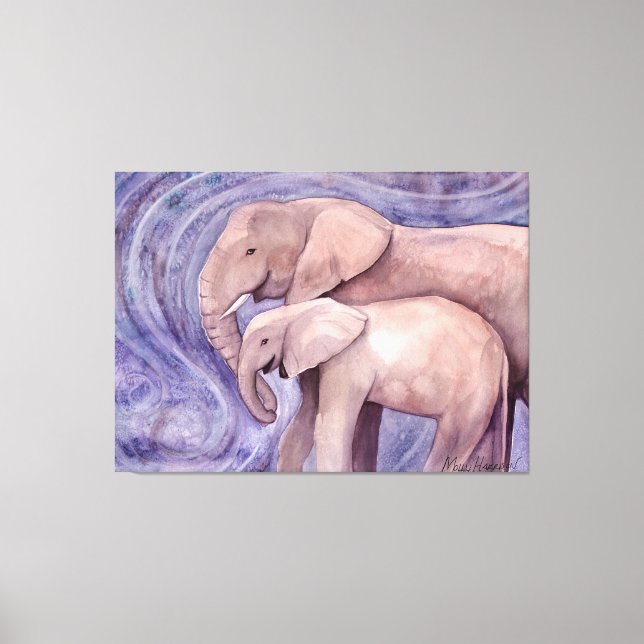 Zwei Elephants Wildlife Artwork von Molly Harrison Leinwanddruck (Vorderseite)