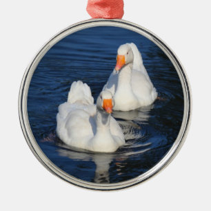 Zwei Emden Gänse II Silbernes Ornament