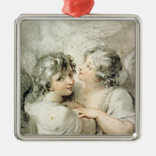 Zwei Engel, 18. Jahrhundert Silbernes Ornament