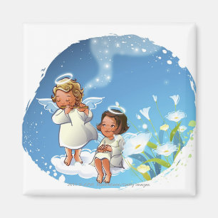 Zwei Engel, die auf den Wolken sitzen Magnet