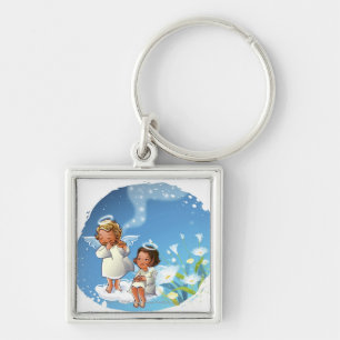 Zwei Engel, die auf den Wolken sitzen Schlüsselanhänger