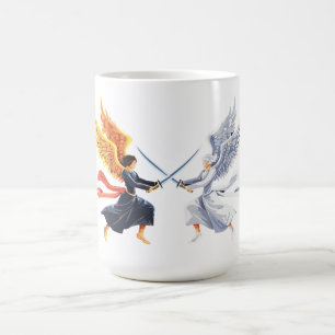 Zwei Engel mit großem Schwert mit offenen Flügeln Kaffeetasse