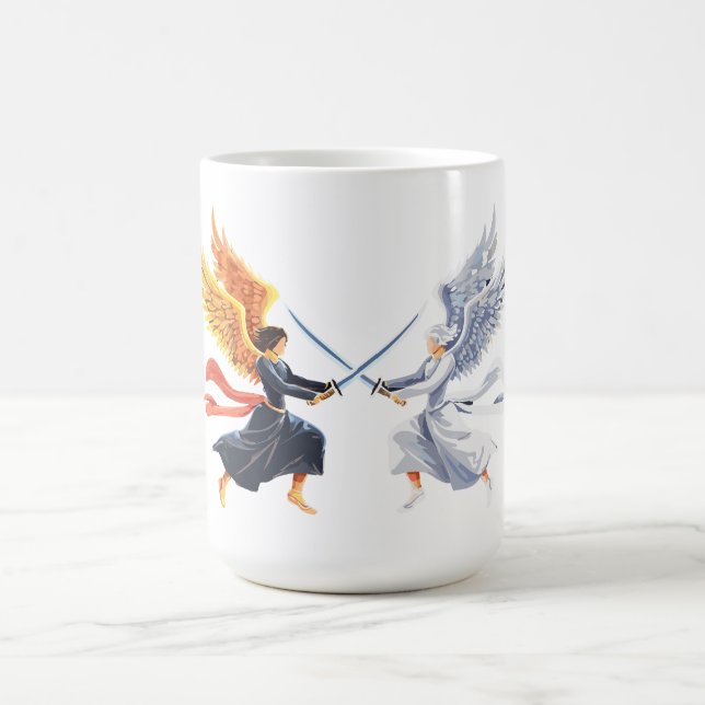 Zwei Engel mit großem Schwert mit offenen Flügeln Kaffeetasse (Mittel)