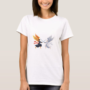Zwei Engel mit großem Schwert mit offenen Flügeln T-Shirt