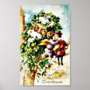 Zwei Engel sitzen auf dem Ast und küssen und ein Poster