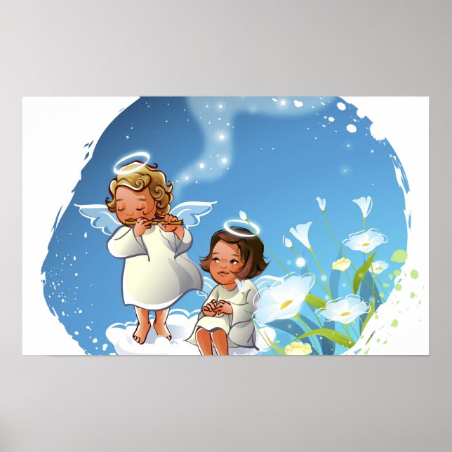 Zwei Engel sitzen auf den Wolken Poster (Vorne)