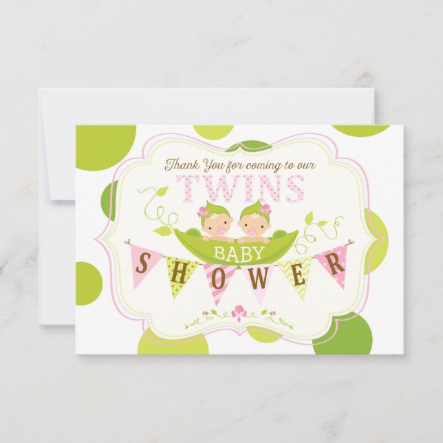 Zwei Erbsen ein in den Hülsen-Zwillings-Mädchen Dankeskarte (Vorderseite)