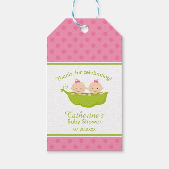 Zwei Erbsen in einem Pod, rosa Twins Geschenkanhänger (Vorderseite)