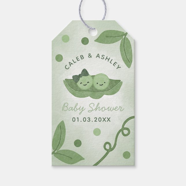 Zwei Erbsen in einem Pod Twin Boy Girl Baby Dusche Geschenkanhänger (Vorderseite)