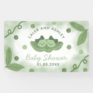 Zwei Erbsen in einer Pod-Twin-Girls-Babydusche Banner