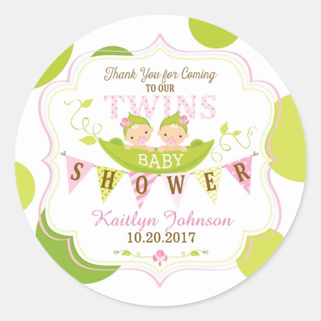 Zwei Erbsen in einer Pod-Twin-Girls Danke-Label Runder Aufkleber (Vorderseite)