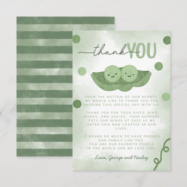 Zwei Erbsen in einer Pod-Zwillingsdusche Dankeskarte (Vorne/Hinten)