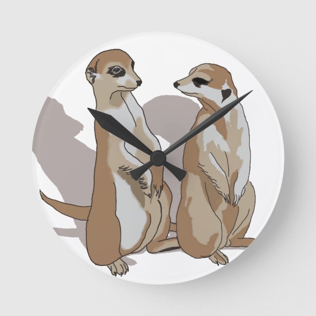 zwei Erdmännchen mit Schatten Runde Wanduhr (Vorderseite)