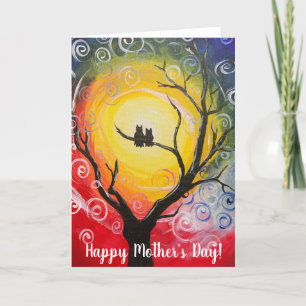 Zwei Eule in einem Baum unter einem zauberhaften M Feiertagskarte