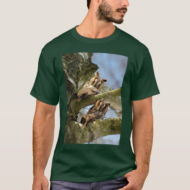Zwei Eulen im Wald, Vögel, T - Shirt wild lebender (Vorderseite)