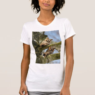 Zwei Eulen im Wald, Vögel, T - Shirt wild lebender