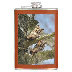 Zwei Eulen im Wald, Vögel, Wildtier-Flasche Flachmann