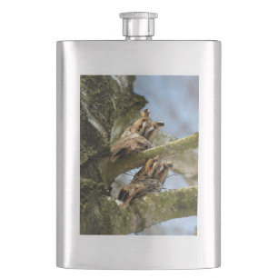Zwei Eulen im Wald, Vögel, Wildtier-Flasche Flachmann