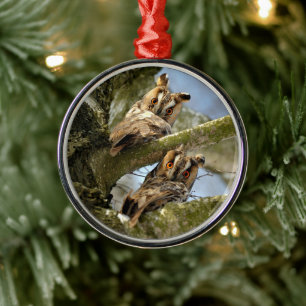 Zwei Eulen im Wald, Vögel, Wildtier Keramik Orn Ornament Aus Metall