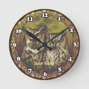 Zwei Eulen Runde Wanduhr