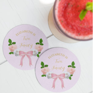Zwei Extravagante Bow Floral Geburtstag Runder Pappuntersetzer