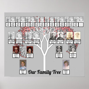 Zwei Familien Gray Fraktal Tree Foto Name Poster