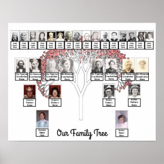 Zwei Familien Pink Fraktal Tree Foto Name Poster
