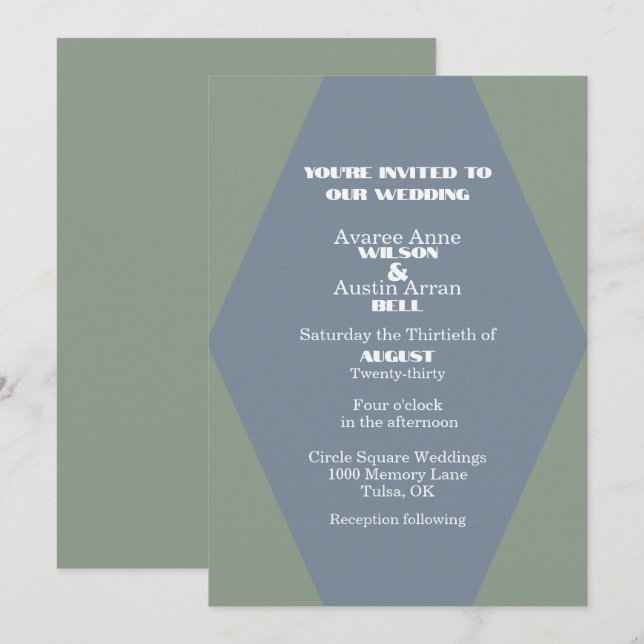 Zwei-Farben Blau und Grün Diamantform-Hochzeit (Vorne/Hinten)