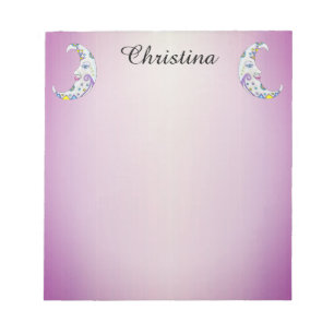 Zwei farbenfroh dekorierte Crescent Moons Notizblock