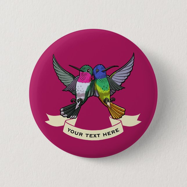 Zwei farbenfrohe Hovering Hummingbirds Cartoon Button (Vorderseite)