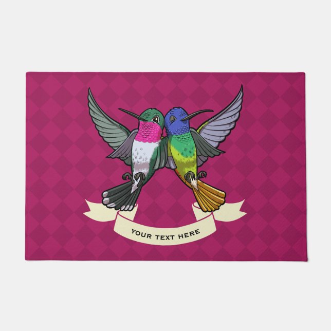 Zwei farbenfrohe Hovering Hummingbirds Cartoon Fußmatte (Vorderseite)