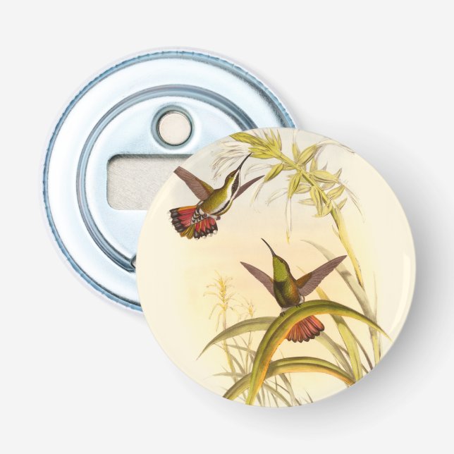 Zwei farbenfrohe Hummingbirds streben nach derselb Flaschenöffner (Vorderseite)