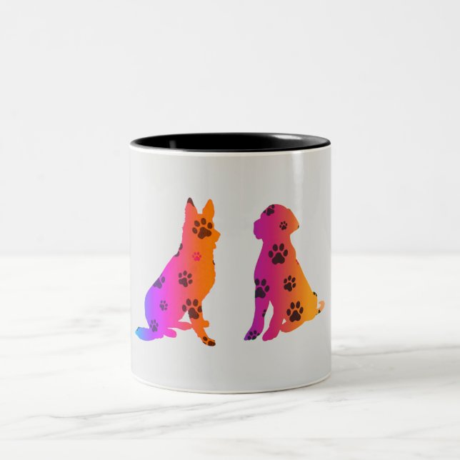 Zwei farbige Hunde Kaffee-Tasse. Zweifarbige Tasse (Mittel)