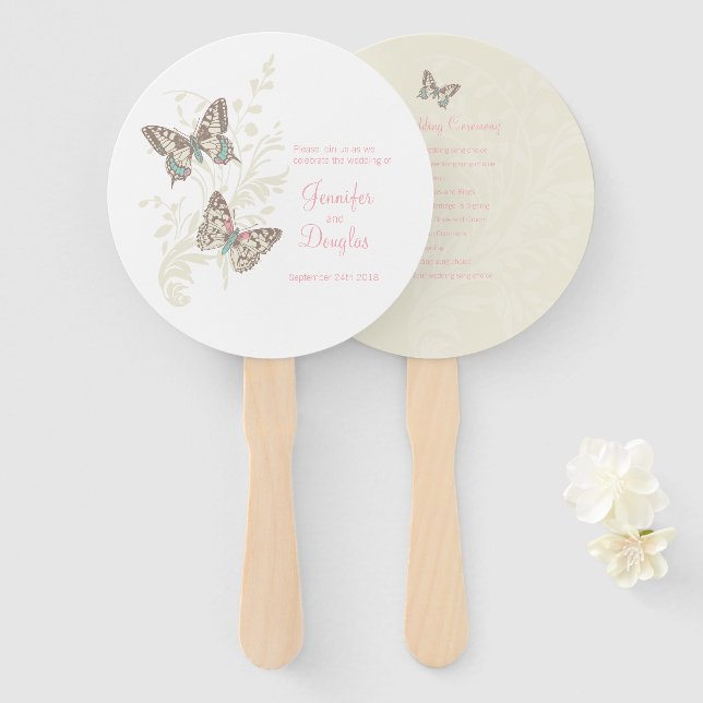 Zwei farbige Schmetterlinge Hochzeitsfans Fächer (Vorne und Hinten)