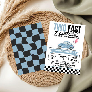 Zwei Fast 2 Curious Blue Vintage Auto Geburtstag J Einladung