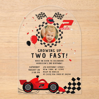 Zwei Fast-2. Geburtstagskinder Niedlich Red Racing Acryleinladungen