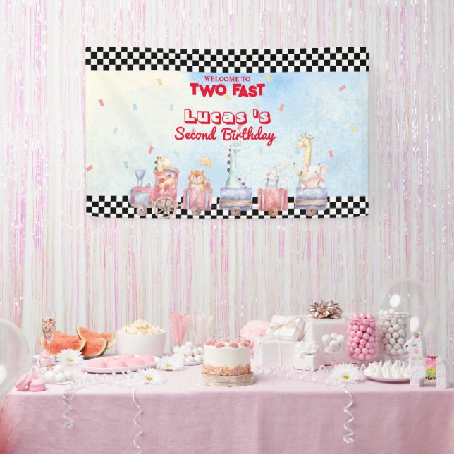 Zwei Fast Animals Safari Racing Train 2. HBD Party Banner (Party)