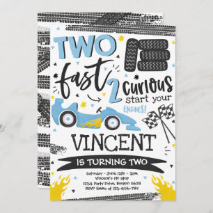 Zwei Fast Birthday Party Blue Race Auto 2. Geburts Einladung