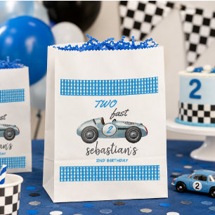 Zwei Fast Blue Race Car 2. Geburtstag Einladung Geschenktütchen