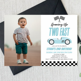 Zwei Fast Blue Race Car 2. Geburtstag Party Einladung