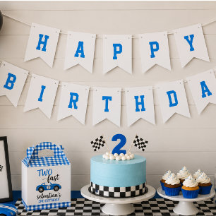 Zwei Fast Blue Race Car 2. Geburtstag Party Wimpelkette