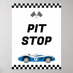 Zwei Fast Blue Vintag Race Car Geburtstag Pit Stop Poster