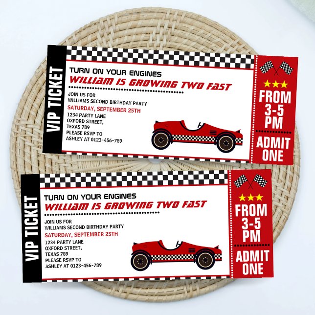 Zwei Fast Car Race Ticket 2. Geburtstag Einladung (Von Creator hochgeladen)