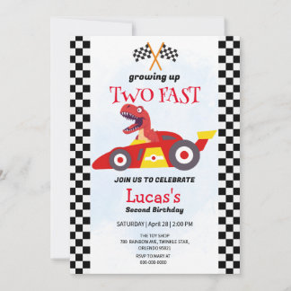 Zwei Fast Dinosaurier Race Auto 2. Geburtstag Part Einladung