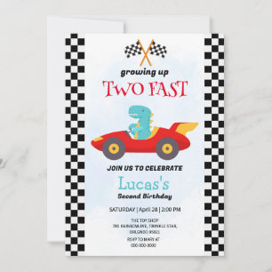 Zwei Fast Dinosaurier Race Auto 2. Geburtstag Part Einladung