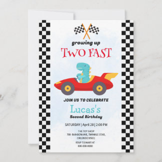 Zwei Fast Dinosaurier Race Auto 2. Geburtstag Part Einladung