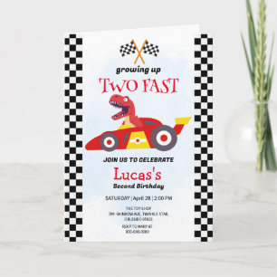 Zwei Fast Dinosaurier Race Auto 2. Geburtstag Part Einladung