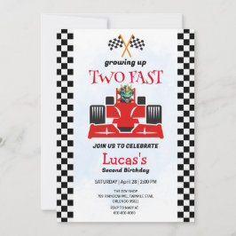 Zwei Fast Dinosaurier Race Auto 2. Geburtstag Part Einladung