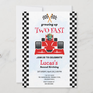 Zwei Fast Dinosaurier Race Auto 2. Geburtstag Part Einladung